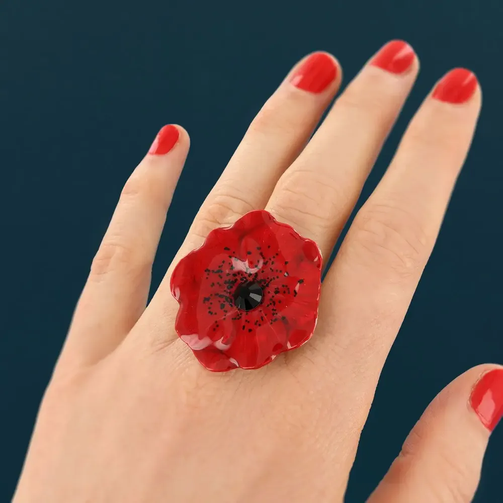 Bijoux - BAGUE JOLI COQUELICOT COULEUR ARGENT ROUGE - TARATATA BIJOUX