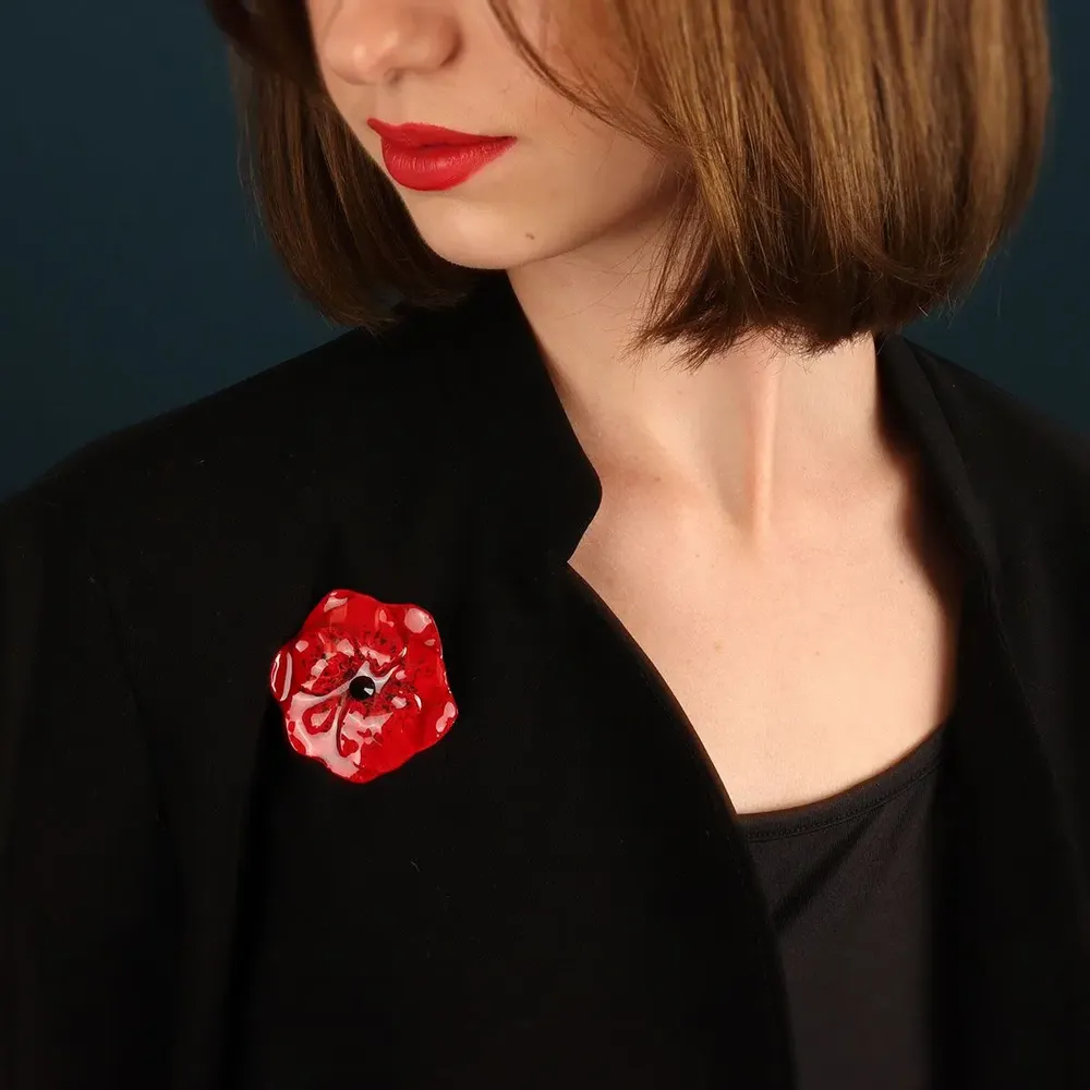 Bijoux - BROCHE JOLI COQUELICOT COULEUR ARGENT ROUGE - TARATATA BIJOUX