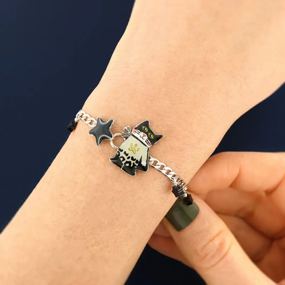 Bijoux - BRACELET SUPER MIAOU COULEUR ARGENT NOIR - TARATATA BIJOUX