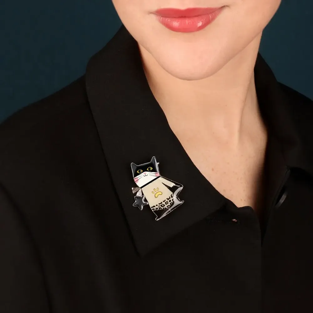 Jewelry - SUPER MEOW BROOCH, SILVER AND BLACK COLOUR - TARATATA BIJOUX