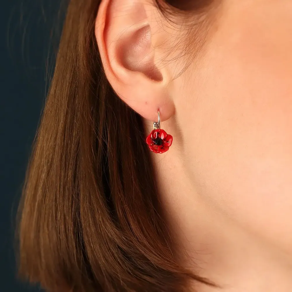Jewelry - PRETTY POPPY SLEEPERS SILVER RED - TARATATA BIJOUX
