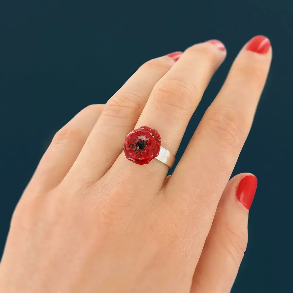 Jewelry - PRETTY POPPY RING IN SILVER AND RED - TARATATA BIJOUX