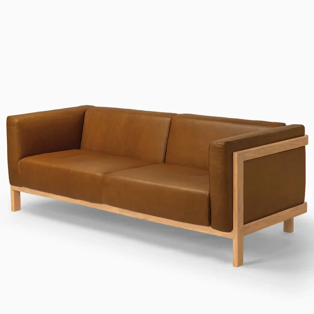Sofas - LIFT - 3 Seats Sofa in Solid Oak Wood and Leather Seat - MOR