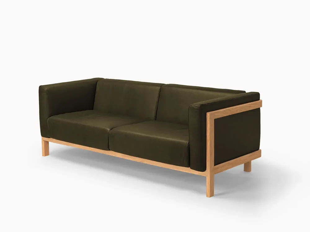 Sofas - LIFT - 3 Seats Sofa in Solid Oak Wood and Leather Seat - MOR