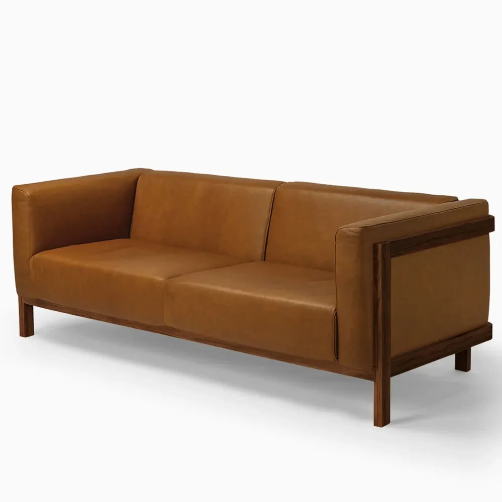 Sofas - LIFT - 3 Seats Sofa in Solid Walnut Wood and Leather Seat - MOR