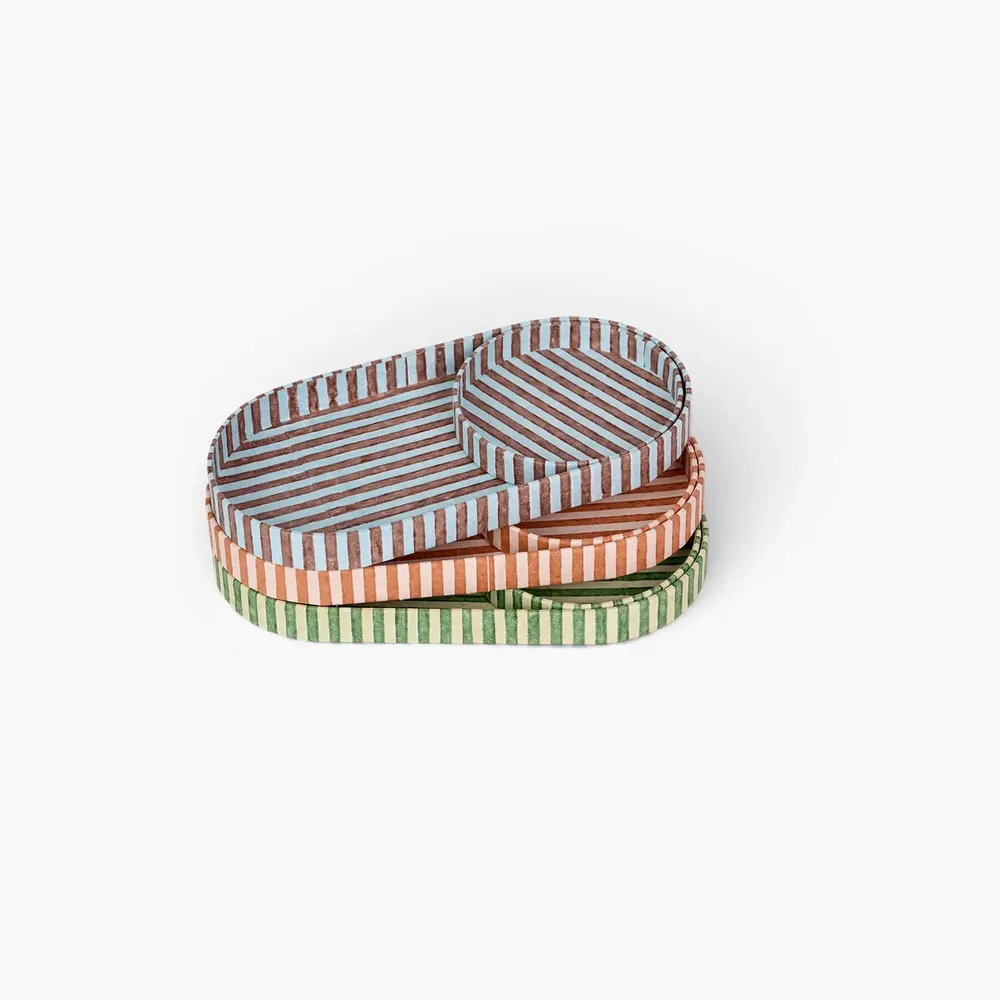 Plateaux - ENSEMBLE DE PLATEAUX DE BUREAU RONDS IMPRIMÉS EN BLOC - RAYURES CLASSI - CRAFT BOAT