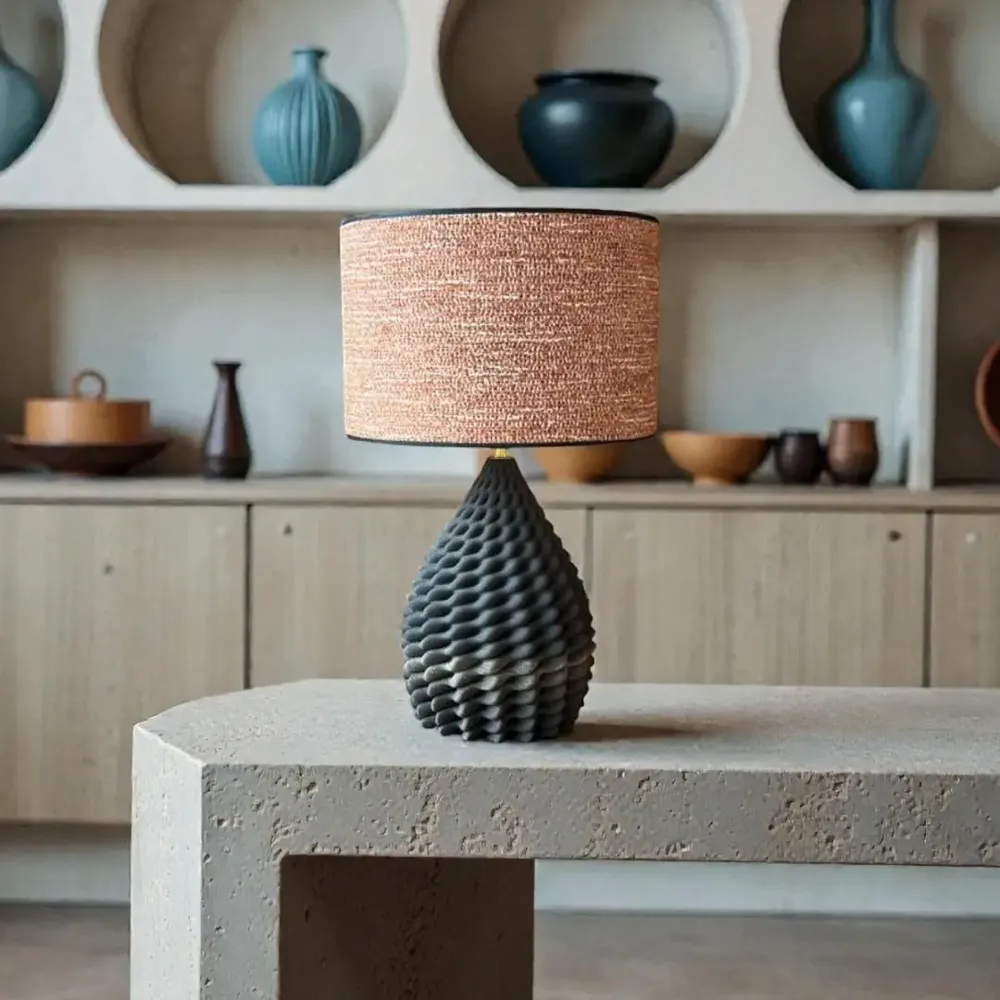 Decorative objects - table lamp - Pillow lava - ceramic black sandstone and sand - ANNE-SOPHIE AIMÉ