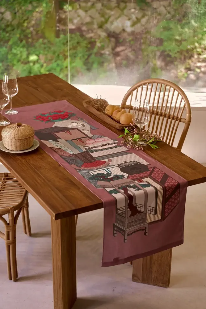 Linge de table textile - Chaekgeori Table Runner(Burgundy) - BON`EE(LIVING ART BRAND)