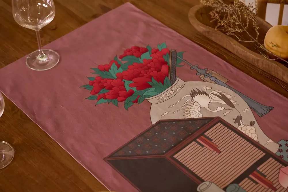 Linge de table textile - Chaekgeori Table Runner(Burgundy) - BON`EE(LIVING ART BRAND)