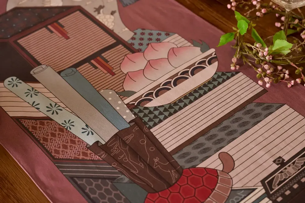 Linge de table textile - Chaekgeori Table Runner(Burgundy) - BON`EE(LIVING ART BRAND)