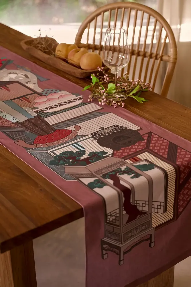 Linge de table textile - Chaekgeori Table Runner(Burgundy) - BON`EE(LIVING ART BRAND)
