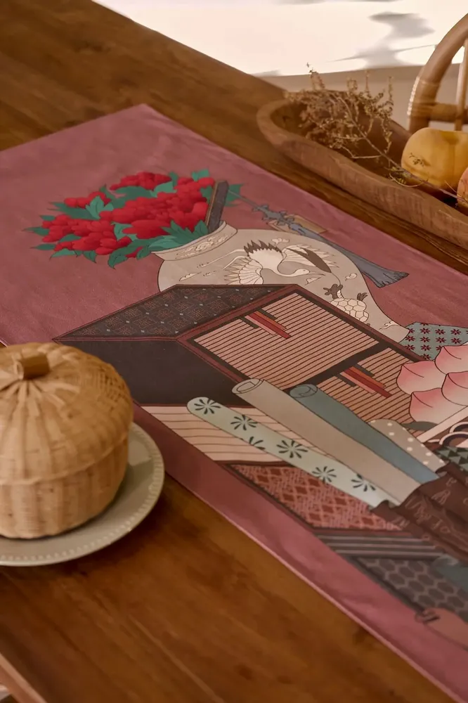 Linge de table textile - Chaekgeori Table Runner(Burgundy) - BON`EE(LIVING ART BRAND)