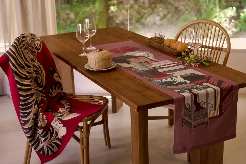 Linge de table textile - Chaekgeori Table Runner(Burgundy) - BON`EE(LIVING ART BRAND)