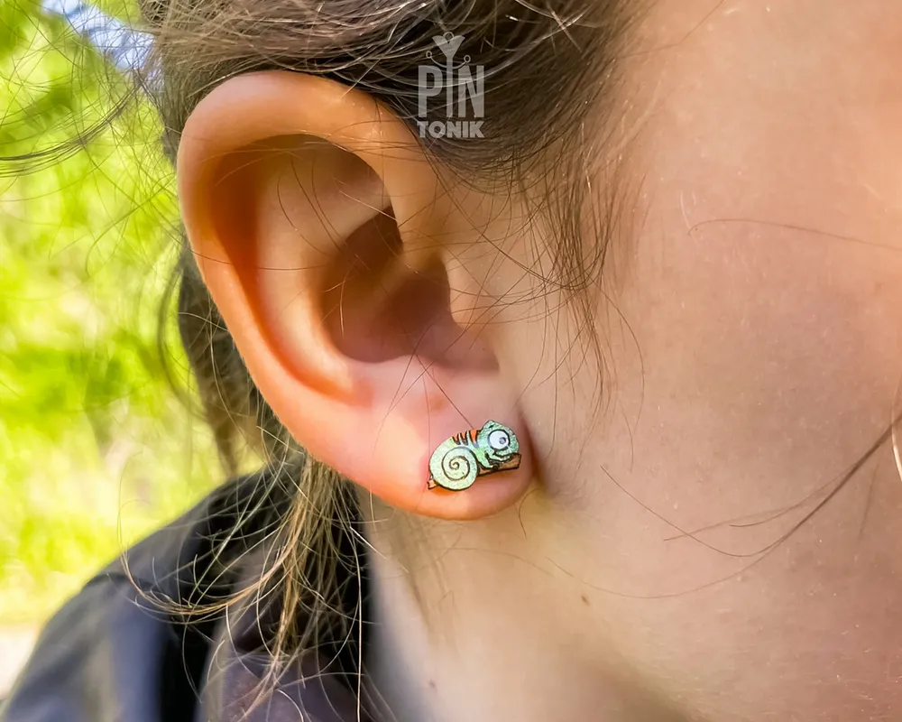 Bijoux - Boucles d'oreilles caméléon - Cadeau de Noël amusant pour les amoureux des animaux - Boucles d'oreilles reptile lézard - PENTIK