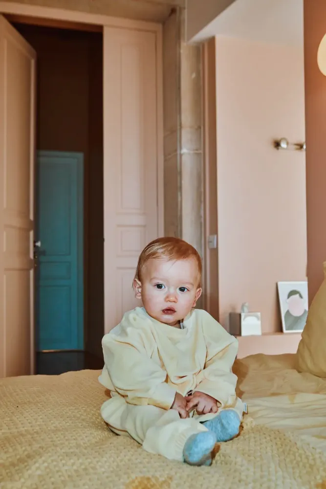 Children's apparel - Jojoba baby pastel yellow sweatshirt - POUDRE ORGANIC