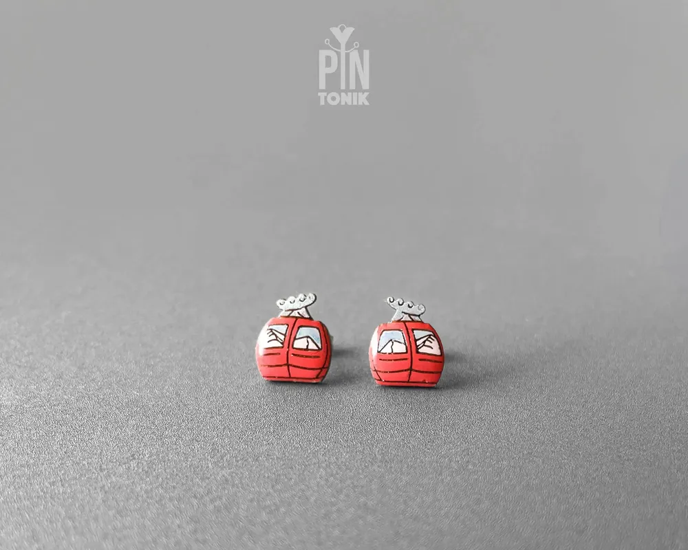 Jewelry - Ski Gondola Stud Earrings - Fun Apres Ski Stocking Stuffers - Mountain Wood Eearrings - PINTONIK