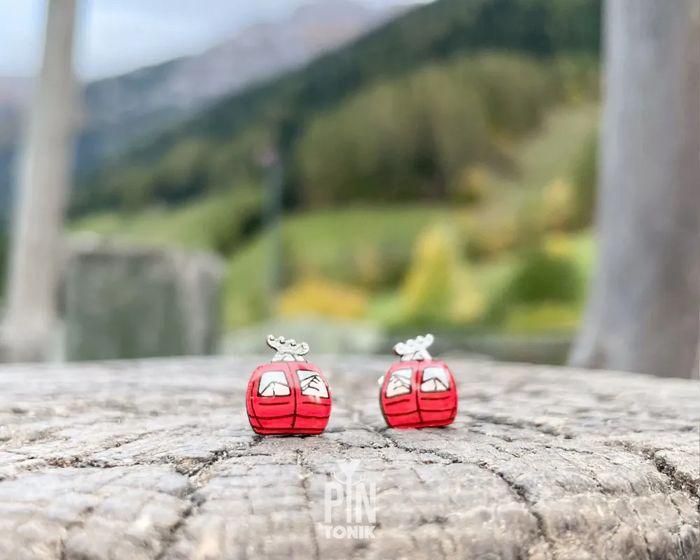 Jewelry - Ski Gondola Stud Earrings - Fun Apres Ski Stocking Stuffers - Mountain Wood Eearrings - PINTONIK