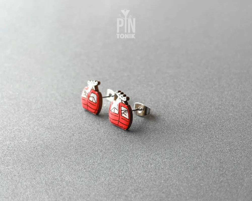 Jewelry - Ski Gondola Stud Earrings - Fun Apres Ski Stocking Stuffers - Mountain Wood Eearrings - PINTONIK