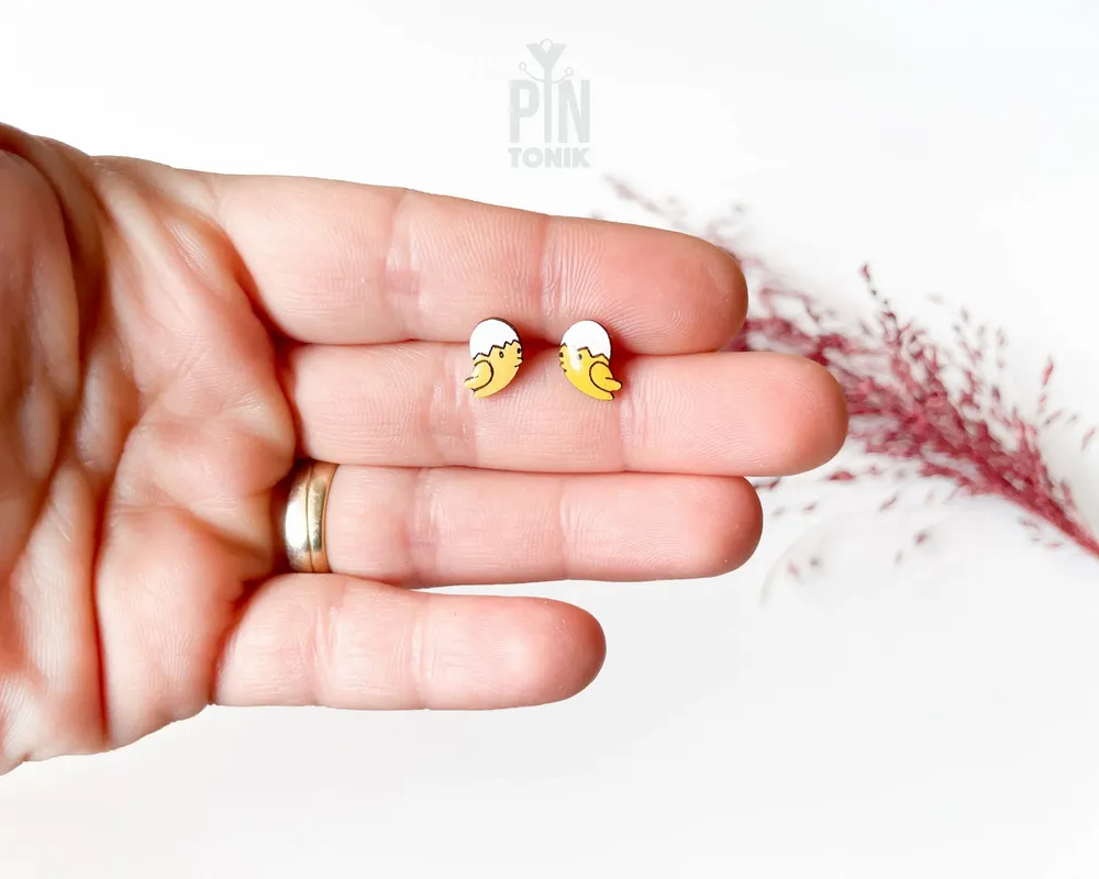Bijoux - Boucles d'oreilles poussins de Pâques - Petits bijoux de Pâques en bois - PINTONIK