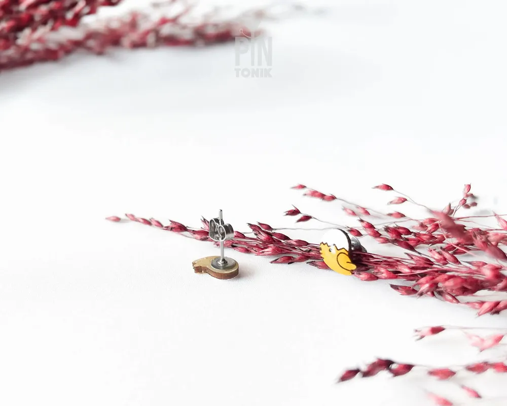 Bijoux - Boucles d'oreilles poussins de Pâques - Petits bijoux de Pâques en bois - PINTONIK