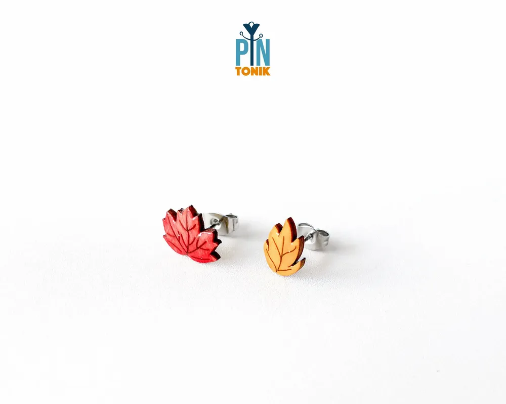 Jewelry - Fall Stud Earrings - Fall Leaves Mismatched Earrings - Autumn Jewelry - PINTONIK