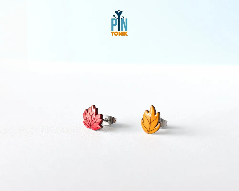 Jewelry - Fall Stud Earrings - Fall Leaves Mismatched Earrings - Autumn Jewelry - PINTONIK