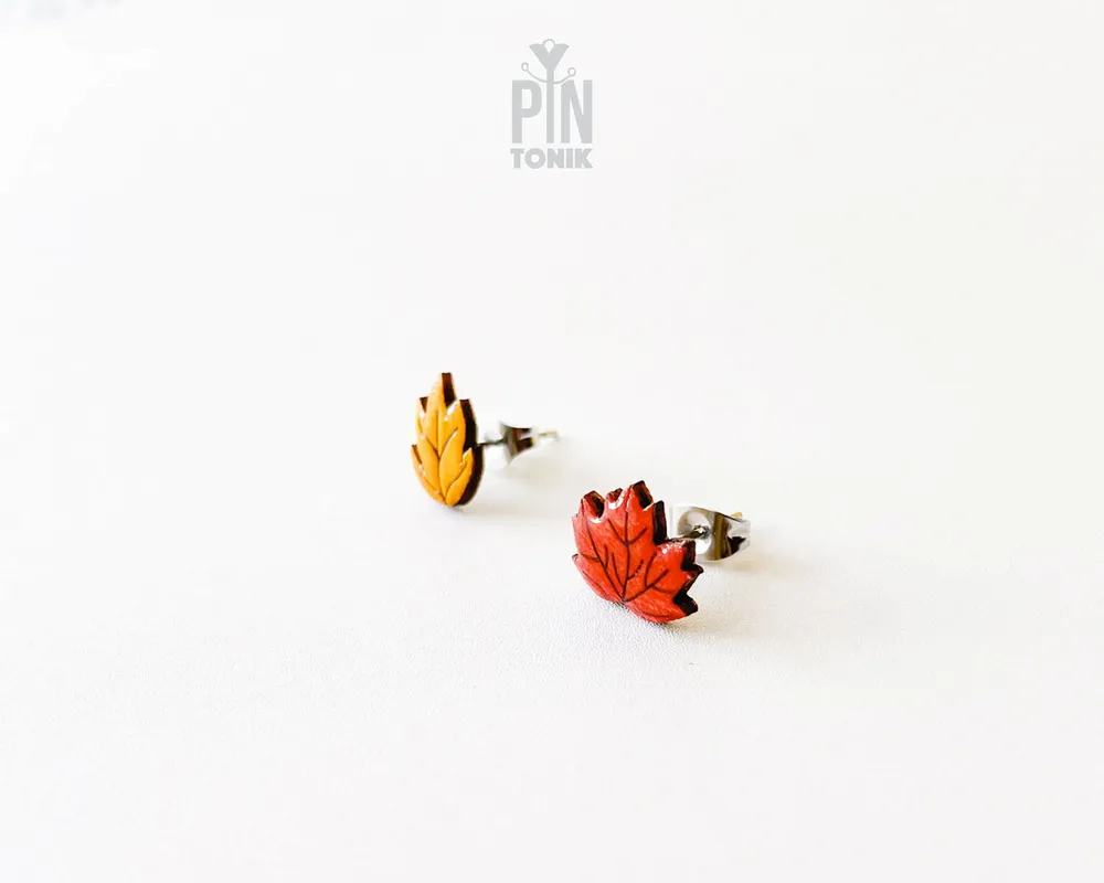 Jewelry - Fall Stud Earrings - Fall Leaves Mismatched Earrings - Autumn Jewelry - PINTONIK