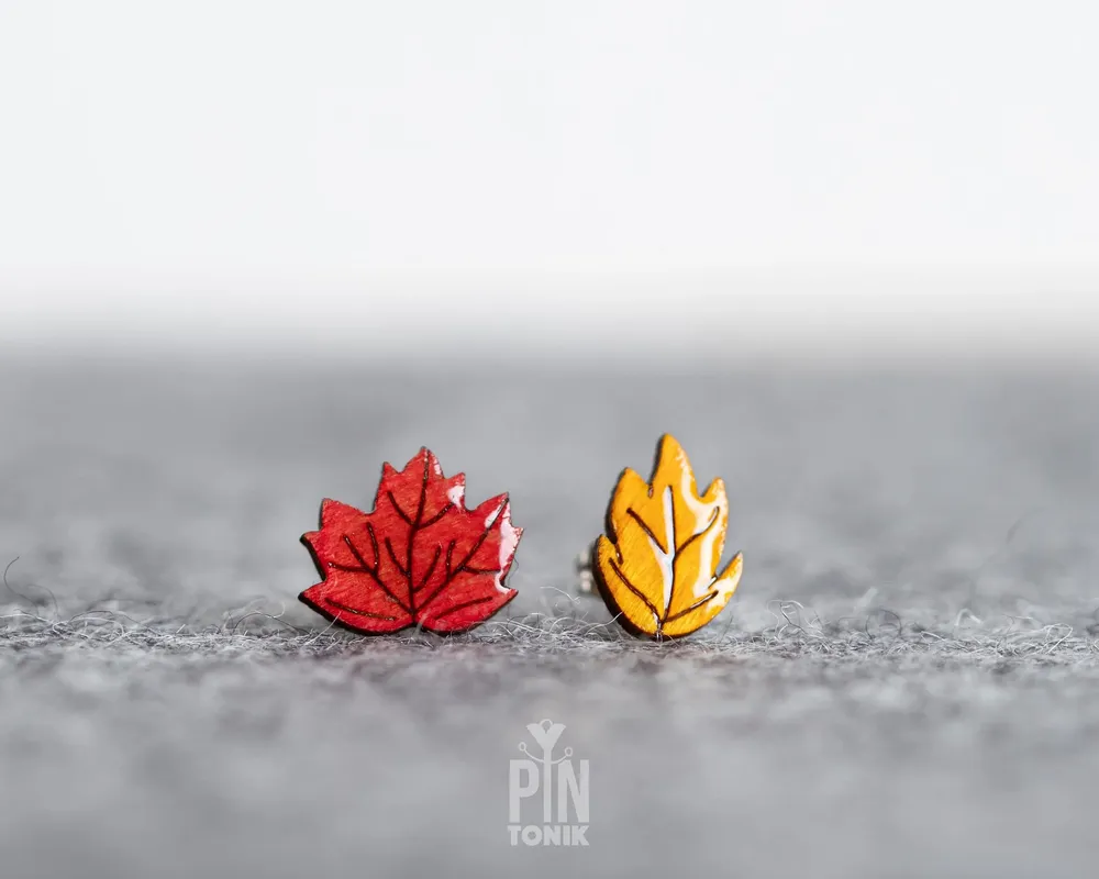 Jewelry - Fall Stud Earrings - Fall Leaves Mismatched Earrings - Autumn Jewelry - PINTONIK