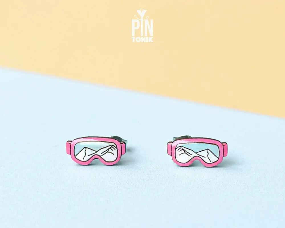 Jewelry - Ski Goggle Earrings - Fun Apres Ski Studs - Snowboard Gifts and Stocking Stuffers - PINTONIK