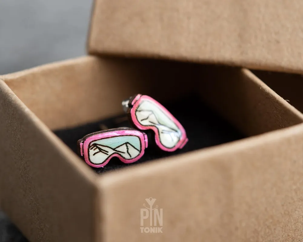Jewelry - Ski Goggle Earrings - Fun Apres Ski Studs - Snowboard Gifts and Stocking Stuffers - PINTONIK
