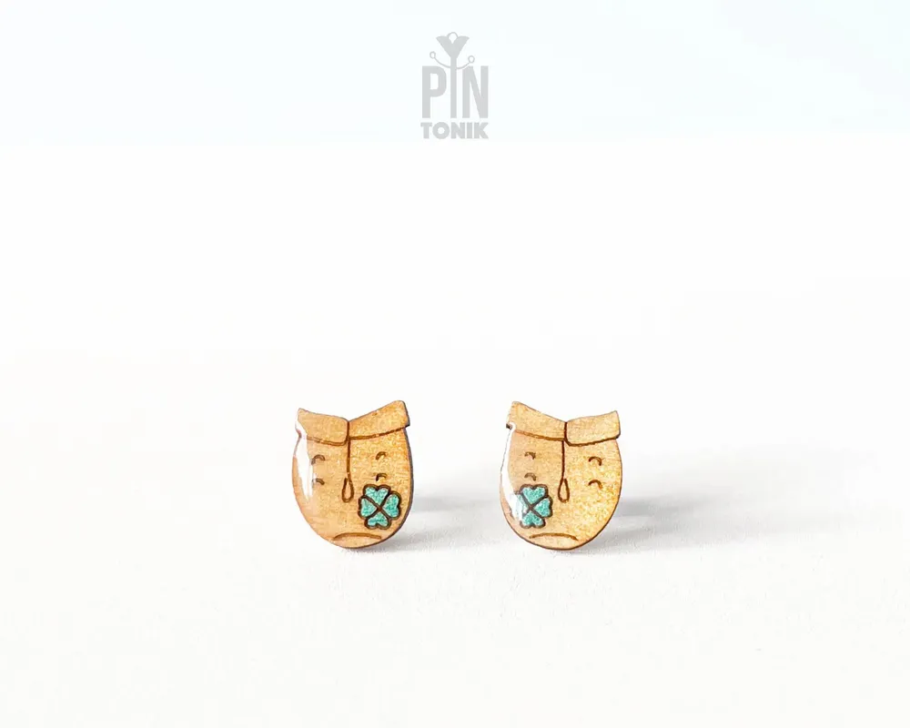 Jewelry - Horseshoe with Four Leaf Clover Earrings - Shamrock Stud Earrings - Good Luck Charm - PINTONIK