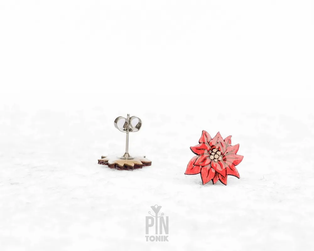 Jewelry - Red Poinsettia Christmas Stud Earrings - Holiday Flower Jewelry - Secret Santa Bestie Gift - PINTONIK