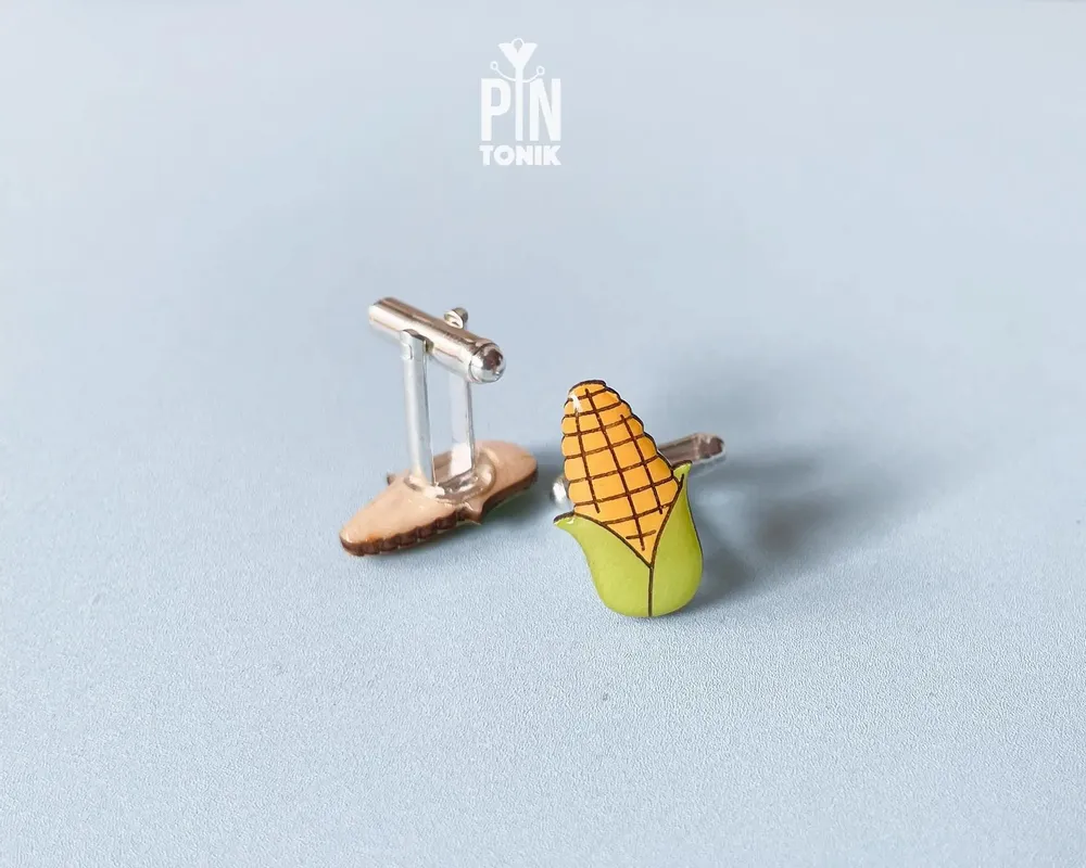 Jewelry - Handmade Corn on the Cob Cufflinks - Wooden Sweetcorn Wedding Jewelry - PINTONIK
