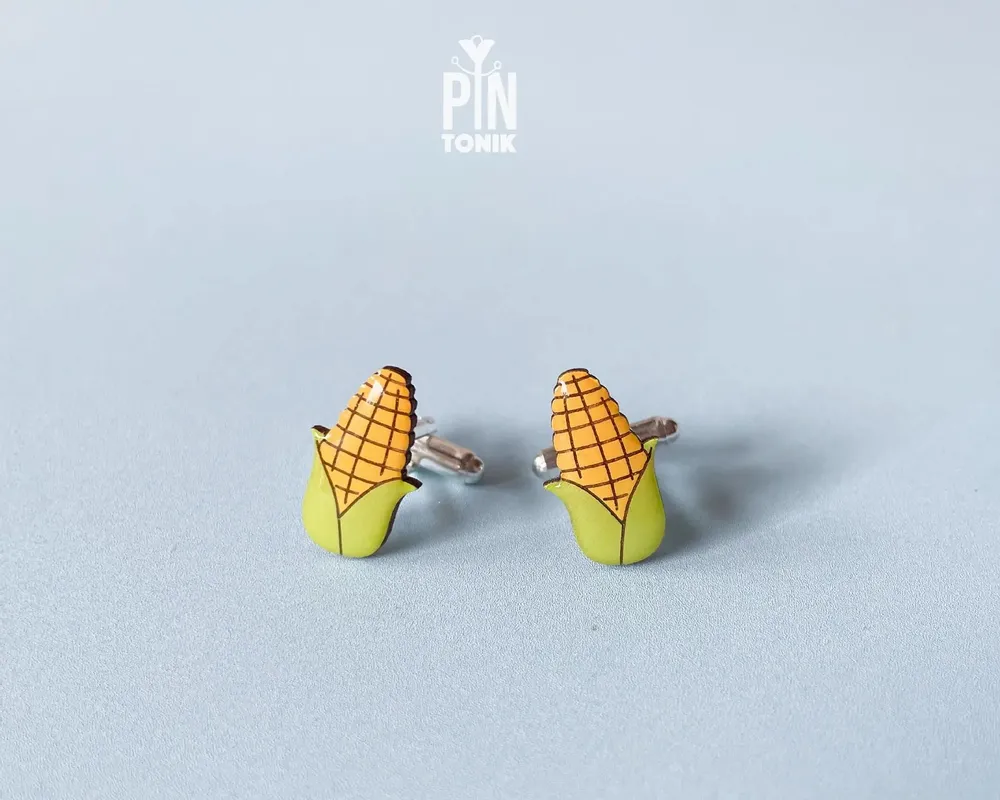 Jewelry - Handmade Corn on the Cob Cufflinks - Wooden Sweetcorn Wedding Jewelry - PINTONIK