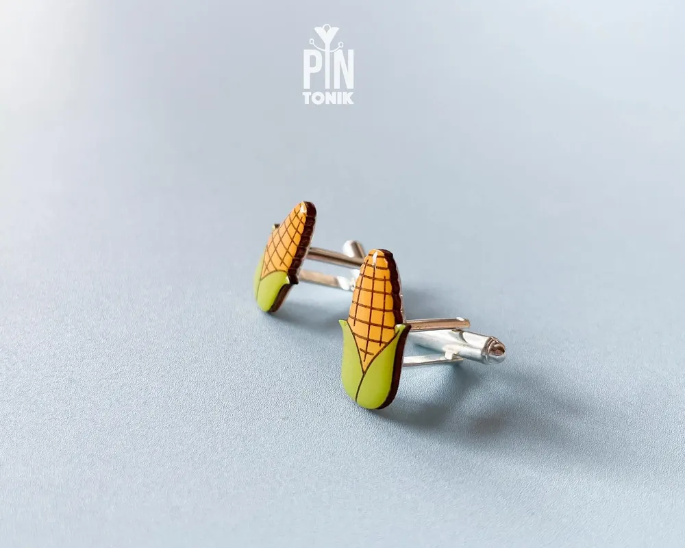 Jewelry - Handmade Corn on the Cob Cufflinks - Wooden Sweetcorn Wedding Jewelry - PINTONIK