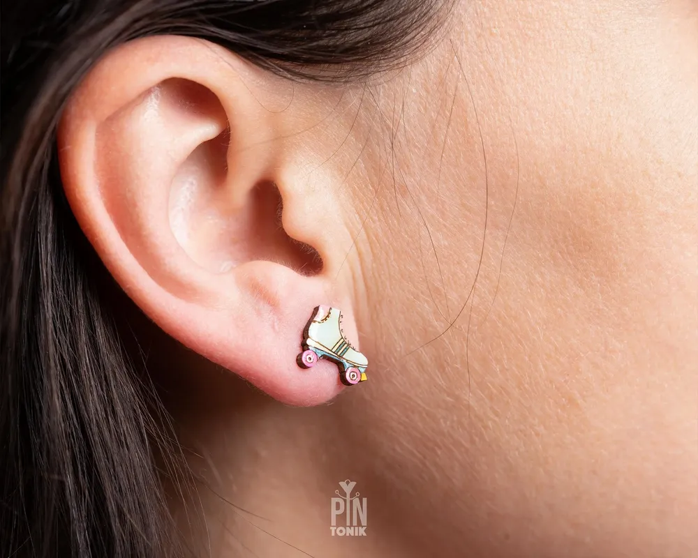 Jewelry - Statement 90s Funky Stud Earrings - Retro Roller Skates Derby Gift for 40th Birthday, Teenage Girls, Best Friend - PINTONIK