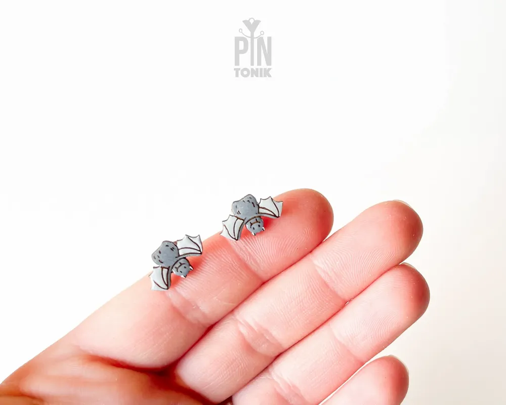 Bijoux - Boucles d'oreilles chauve-souris - Style gothique Halloween, bois et acier inoxydable - PINTONIK