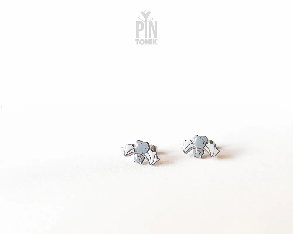 Bijoux - Boucles d'oreilles chauve-souris - Style gothique Halloween, bois et acier inoxydable - PINTONIK