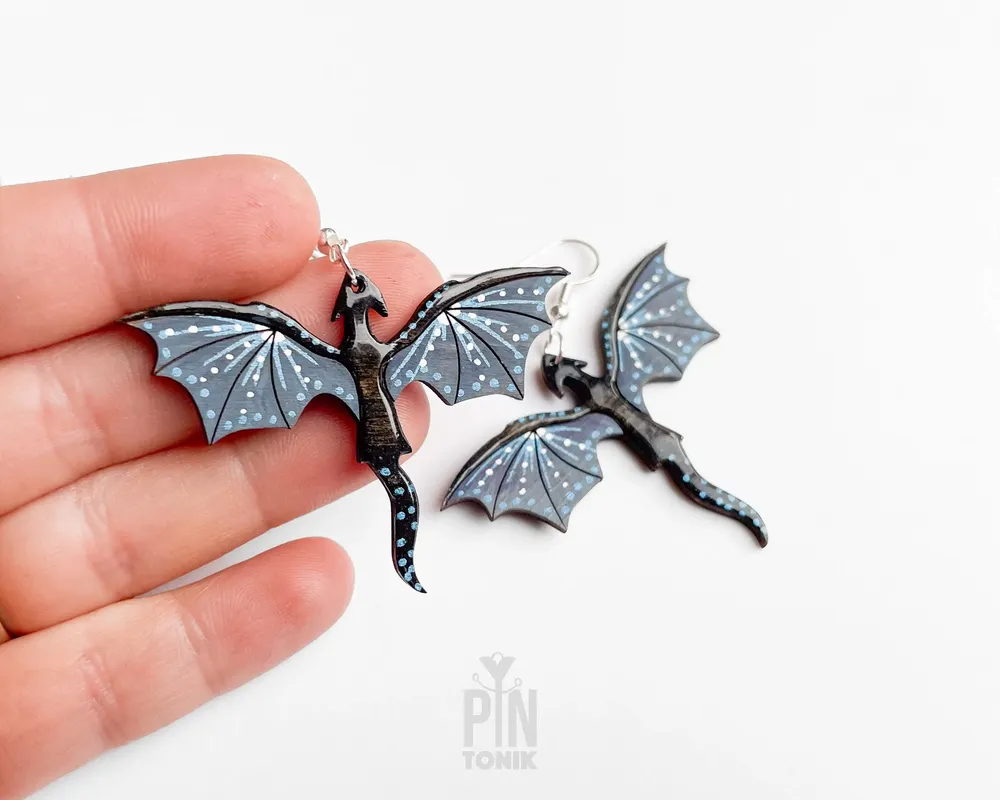 Bijoux - Boucles d'oreilles Dragon Whimsigoth - Bijoux gothiques d'Halloween - Boucles d'oreilles pendantes fantaisistes Dark Academia - PINTONIK