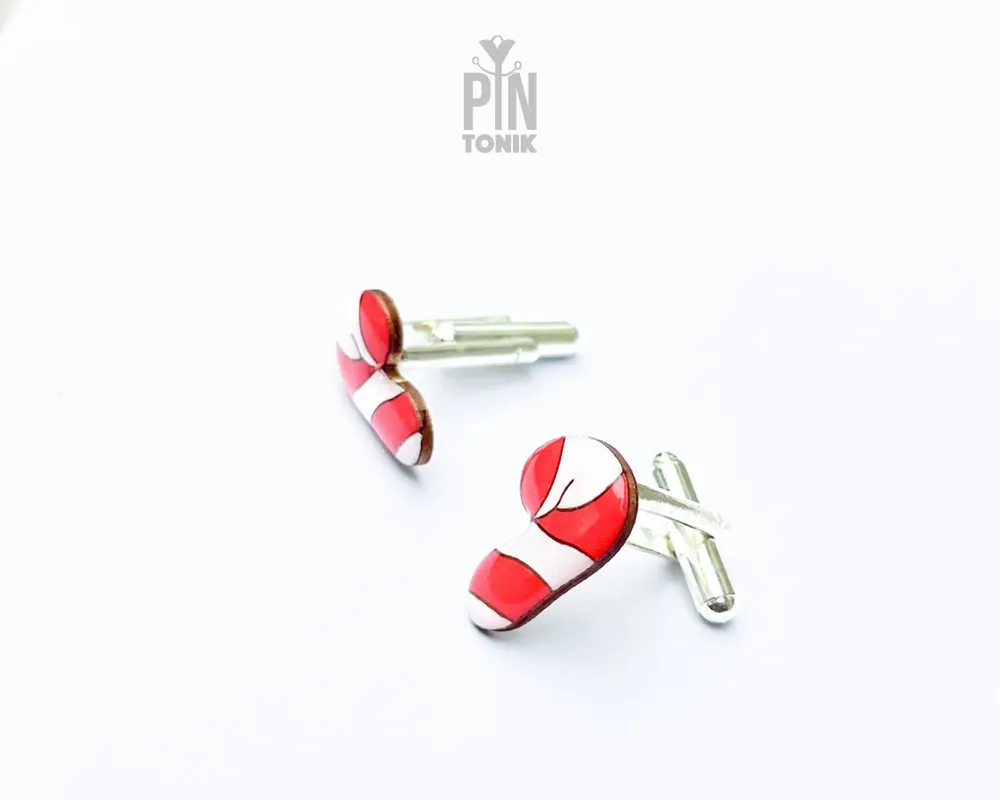 Jewelry - Christmas Cufflinks - Candy Cane Gifts - Winter Wedding Groom Cuff Links - PINTONIK