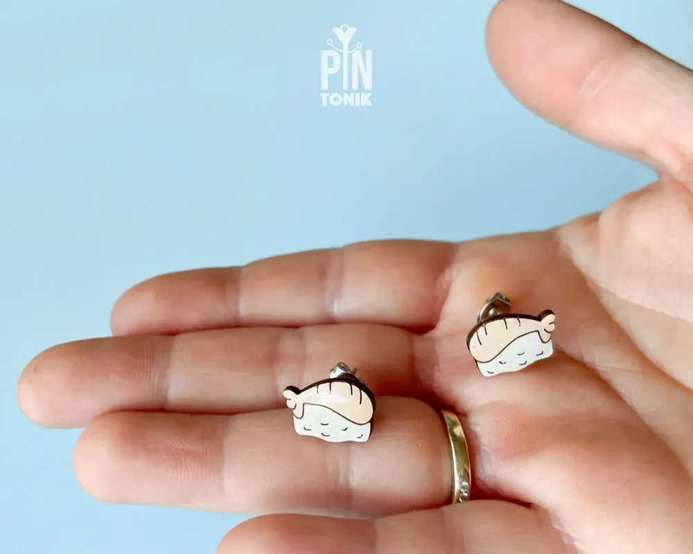 Bijoux - Boucles d'oreilles Sushi - Miniatures en bois - Base en acier inoxydable - PINTONIK