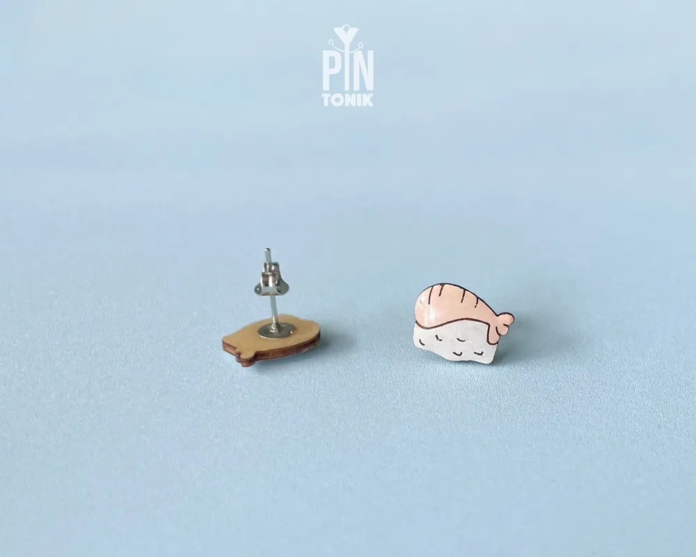 Bijoux - Boucles d'oreilles Sushi - Miniatures en bois - Base en acier inoxydable - PINTONIK