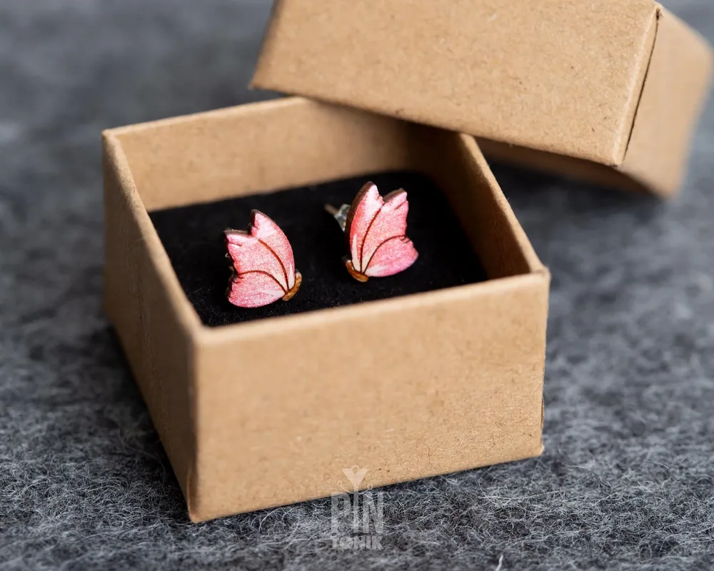 Jewelry - Small Wood Butterfly Wing Earrings - Whimsical Studs - PINTONIK