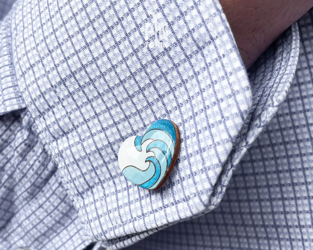 Bijoux - Boutons de manchette Vague Océane - Cadeau en bois pour les garçons d'honneur lors d'un mariage sur la plage - PINTONIK