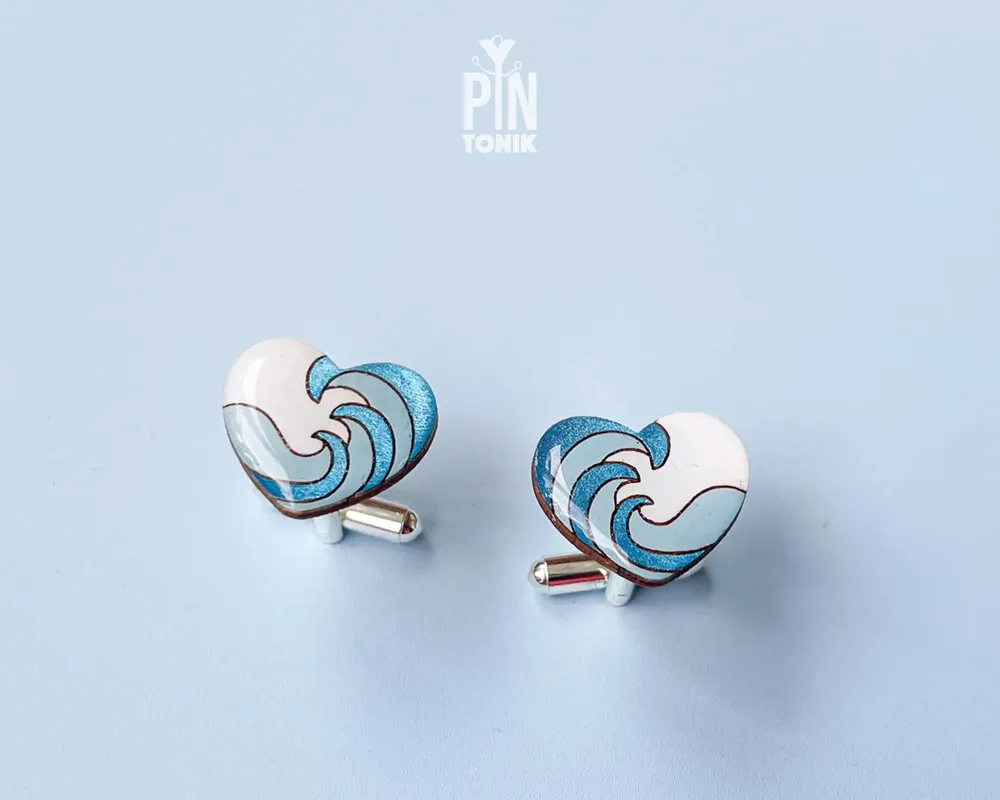 Bijoux - Boutons de manchette Vague Océane - Cadeau en bois pour les garçons d'honneur lors d'un mariage sur la plage - PINTONIK