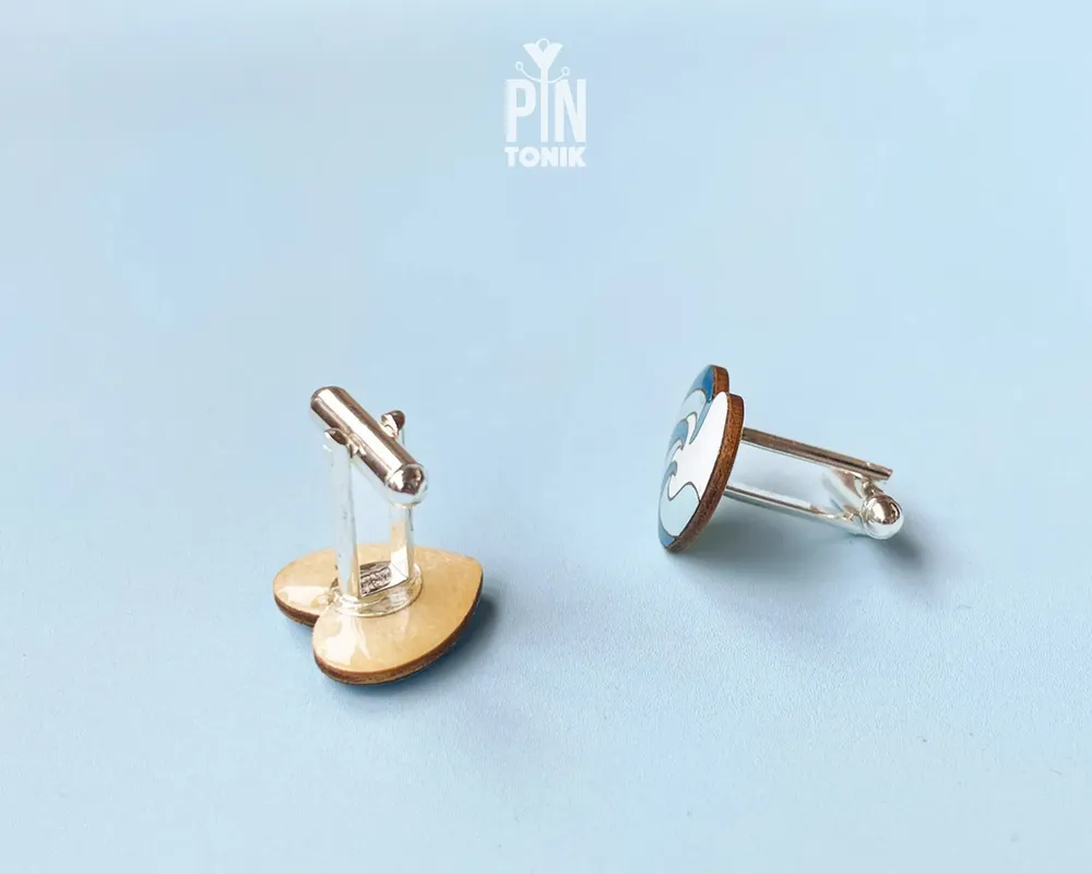 Bijoux - Boutons de manchette Vague Océane - Cadeau en bois pour les garçons d'honneur lors d'un mariage sur la plage - PINTONIK