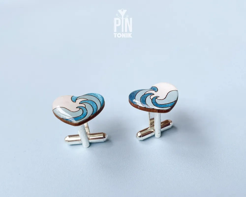 Bijoux - Boutons de manchette Vague Océane - Cadeau en bois pour les garçons d'honneur lors d'un mariage sur la plage - PINTONIK
