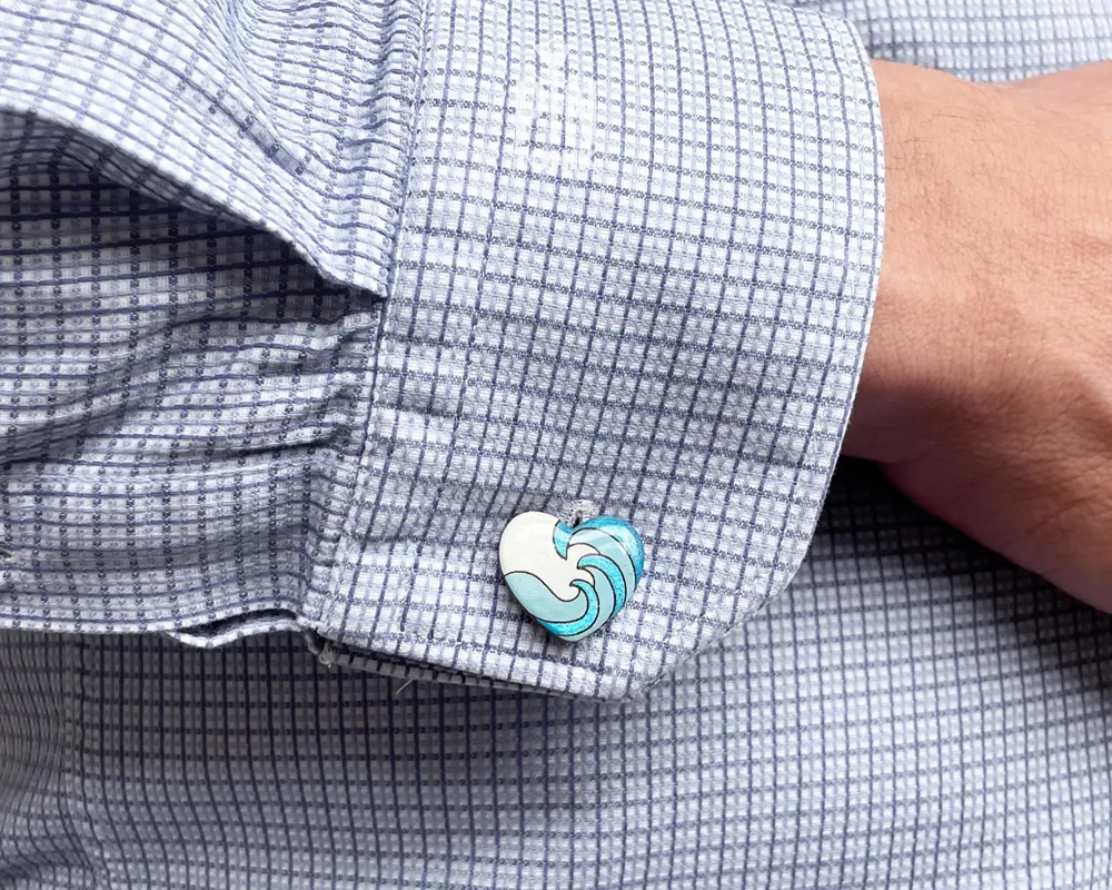 Bijoux - Boutons de manchette Vague Océane - Cadeau en bois pour les garçons d'honneur lors d'un mariage sur la plage - PINTONIK