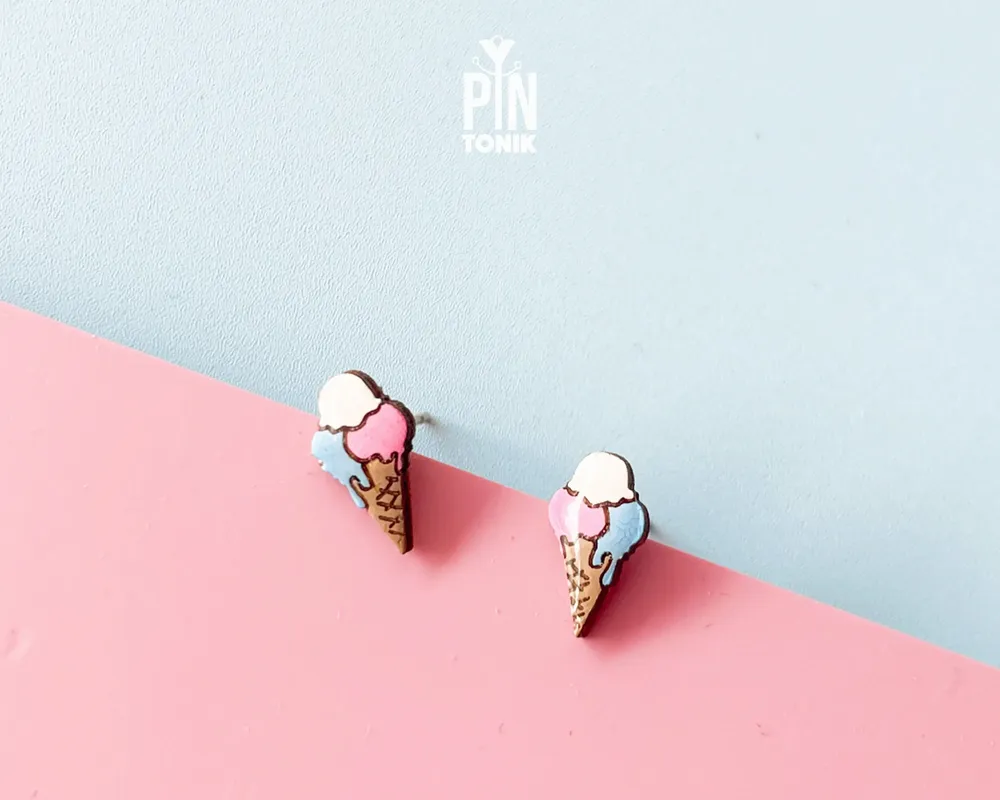 Jewelry - Ice Cream Stud Earrings - Wooden Summer Food Jewelry - PINTONIK
