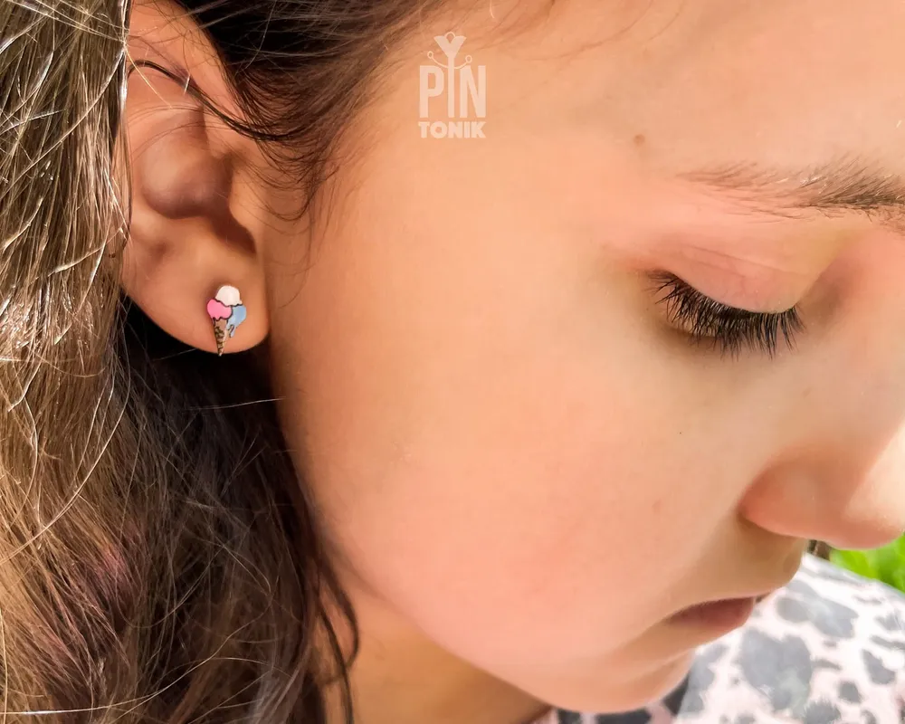 Jewelry - Ice Cream Stud Earrings - Wooden Summer Food Jewelry - PINTONIK